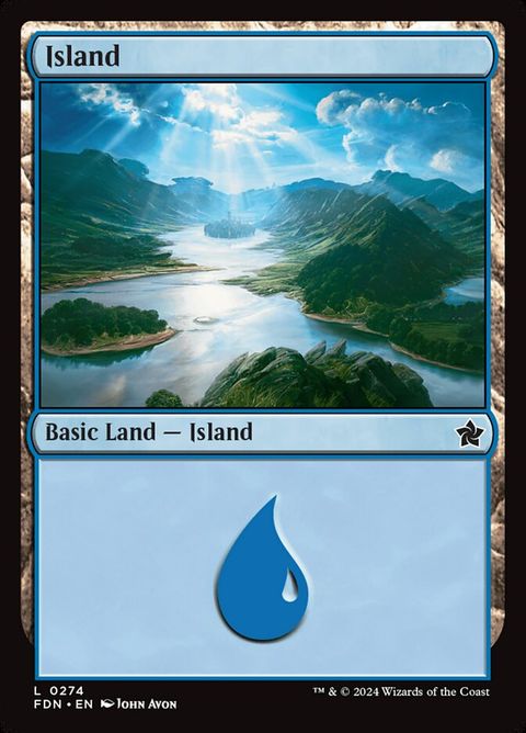 Magic the Gathering Island trading card #274 featuring the basic Island land with blue mana symbol and classic retro MTG artwork