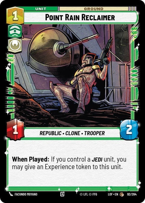 Star Wars Unlimited Point Rain Reclaimer (92) trading card featuring heavy artillery vehicle artwork and full card details.