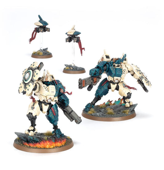Warhammer 40,000 T’au Empire Twin Lance, a heavy weapon miniature with dual-barrel design for T’au armies.