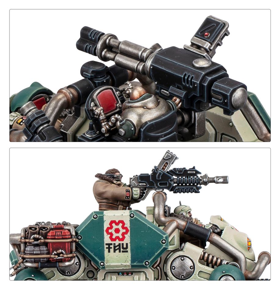 Warhammer 40K Leagues of Votann: Kapricus HQ miniature featuring detailed armour, weapons, and sci-fi design on a tabletop base.