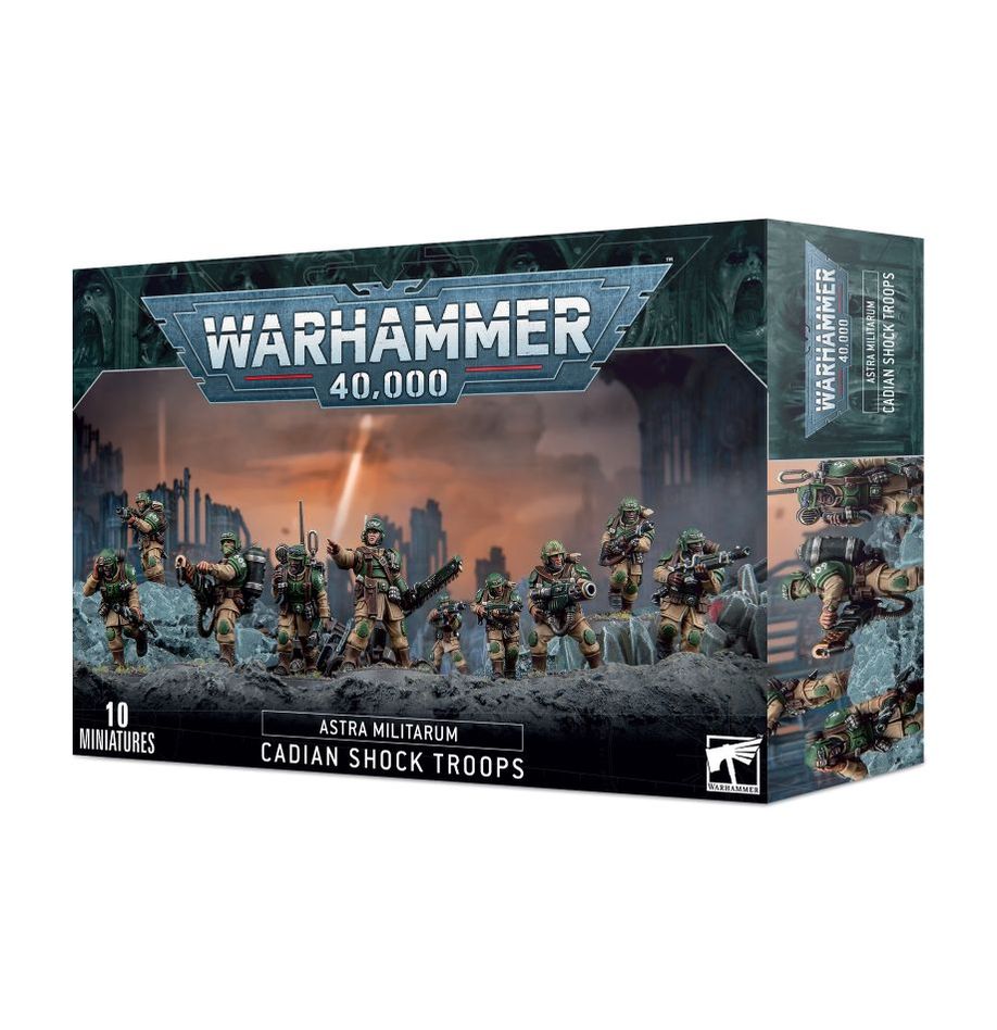 Astra Militarum Cadian Shock Troops Warhammer 40K plastic miniatures kit – 10 models with special weapons and transfers from Partisan Games UK small shop