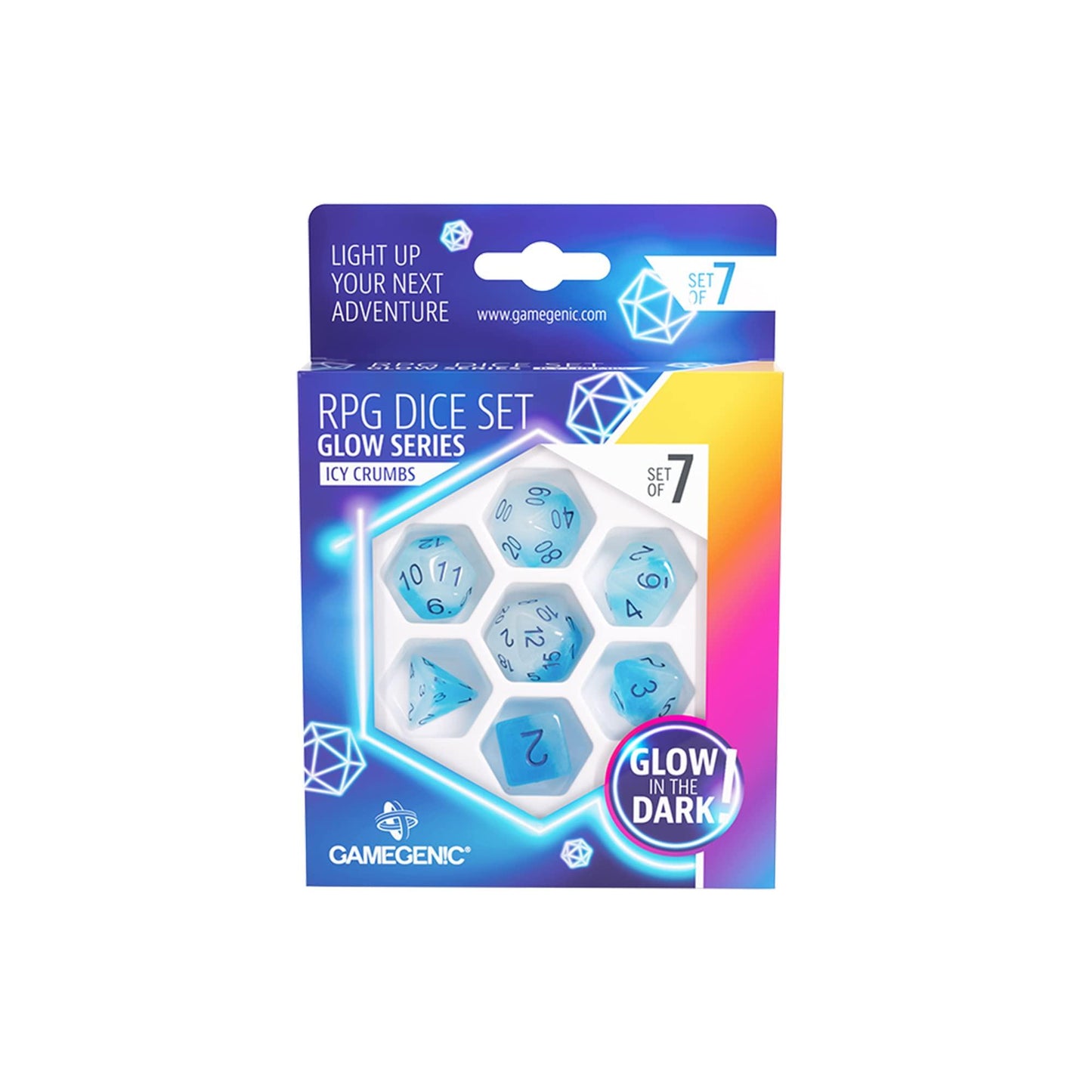 Gamegenic GLOW Series Icy Crumbs RPG Dice Set