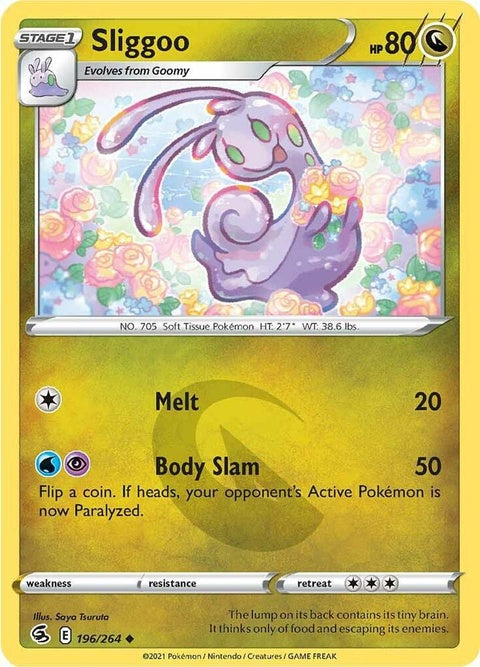 Pokémon Single Sliggoo (196) card featuring Sliggoo, the Soft Tissue Pokémon, from the Pokémon Trading Card Game