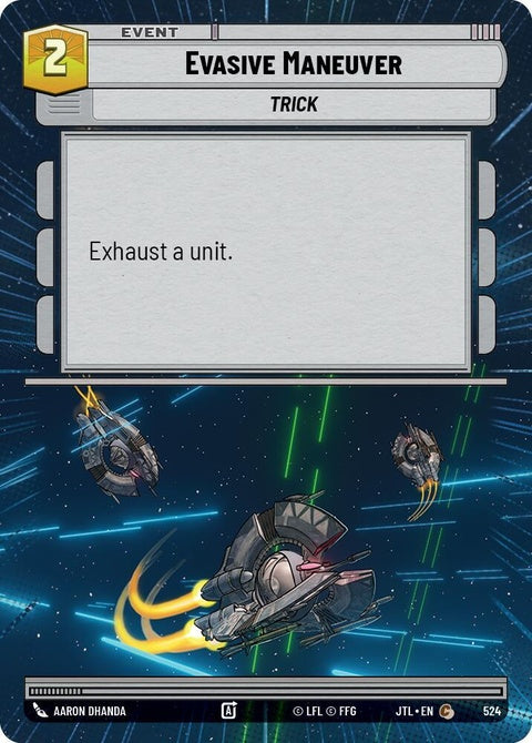 Star Wars Unlimited Evasive Maneuver (524) Hyperspace trading card featuring dynamic starfighter action artwork with premium hyperspace styling.