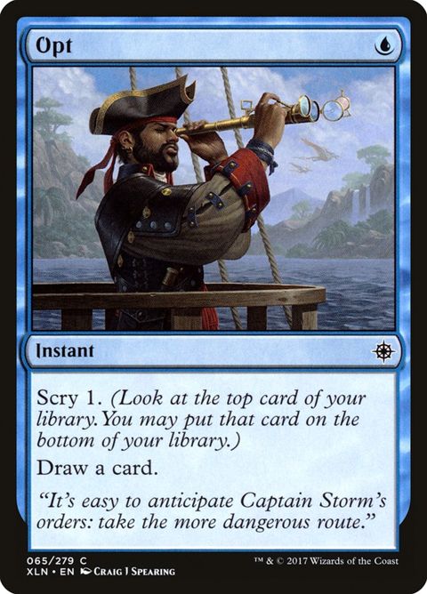 Magic the Gathering Opt trading card #65 featuring the blue Instant cantrip spell with scry 1 effect and classic retro MTG artwork