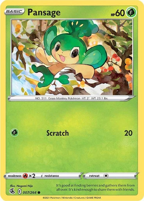 Pokémon Single Pansage (7) card featuring Pansage, the Grass Monkey Pokémon, from the Pokémon Trading Card Game