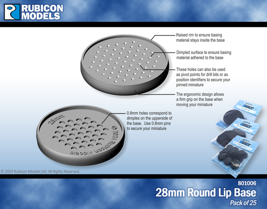 Rubicon 28mm Round Bases- (Pack of 25 Bases)