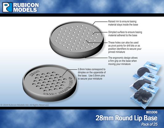 Rubicon 28mm Round Bases- (Pack of 25 Bases)