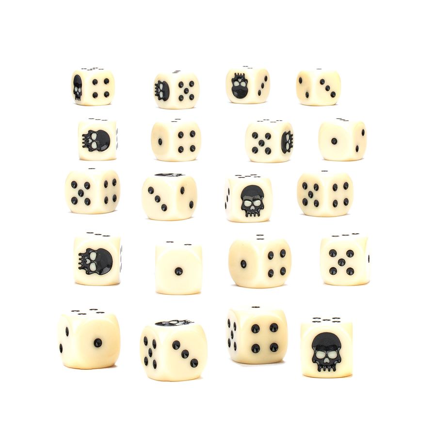 Warhammer dice set for tabletop games with custom symbols, ideal for Age of Sigmar and 40K battles.