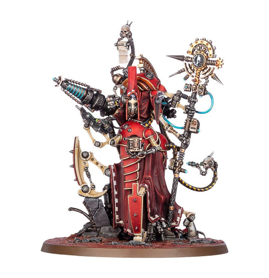 Painted Adeptus Mechanicus Thulia Ghuld miniature showing mechadendrites, robes, and Cult Mechanicus iconography