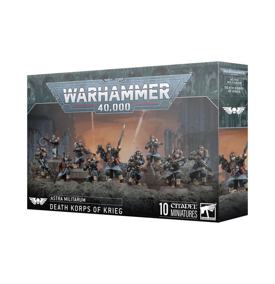 Death Korps of Krieg Infantry Squad Warhammer 40K plastic miniatures kit – 10 grim troopers with lasguns and special weapon options from Partisan Games UK small shop