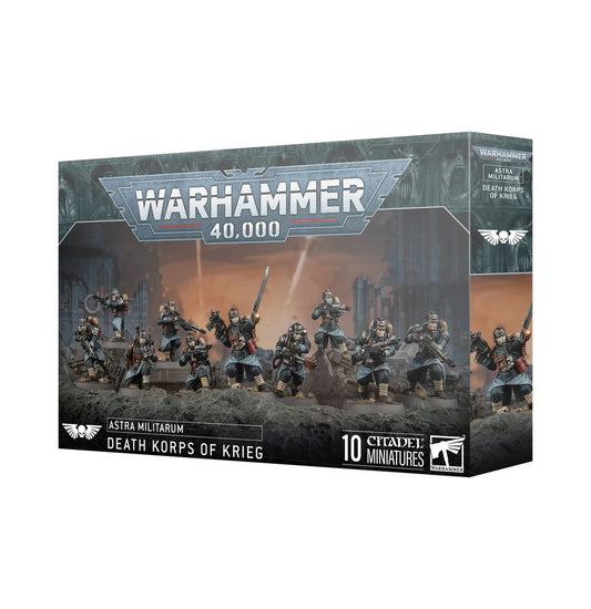 Death Korps of Krieg Infantry Squad Warhammer 40K plastic miniatures kit – 10 grim troopers with lasguns and special weapon options from Partisan Games UK small shop