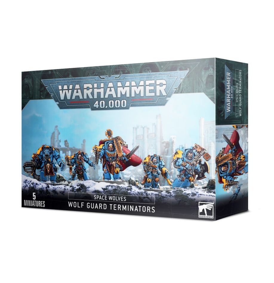 Space Wolves Wolf Guard Terminators 5-model plastic kit with multiple weapon options, unpainted Warhammer 40K miniatures